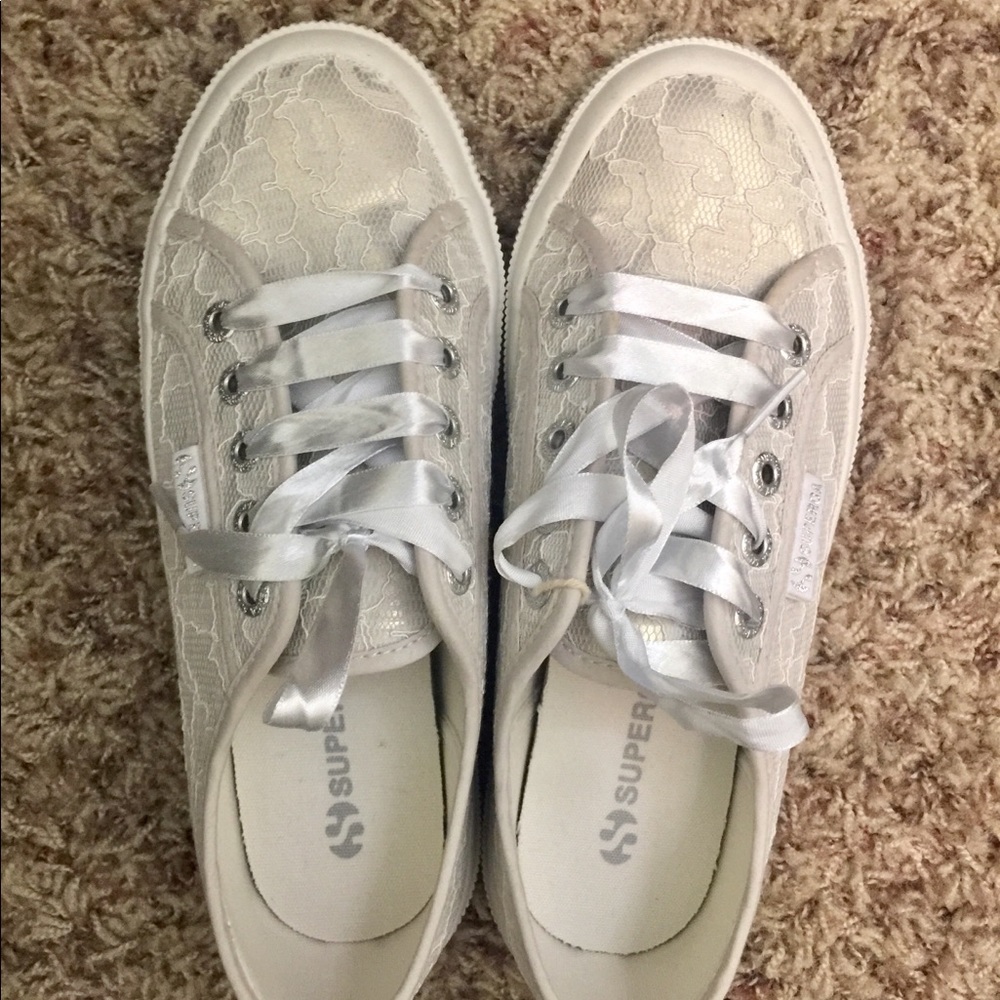 Superga silver lace sneaker shoes